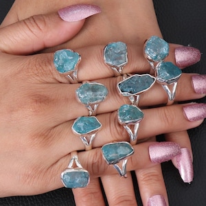 Raw Apatite Ring, Solid Sterling Silver Ring, Ring For Women, Gift For Women, Apatite Ring, Handmade Ring, Birthstone Ring, Gemstone Ring
