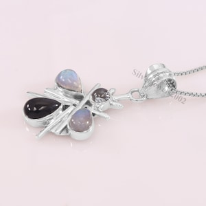 Moonstone Necklace, Women&#39;s Necklace, Black Onyx, Blue Topaz, Sterling Silver, Pendant Necklaces, Gemstone Pendant, Gift for Her