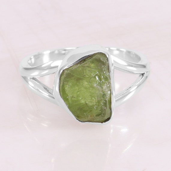 Raw Peridot Ring-sterling Silver Ring-925 Silver Unique | Etsy