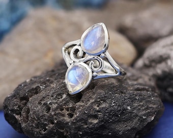 Moonstone Ring, 925 Sterling Silver Ring, Two Gemstone Ring, Handmade Ring, June Birthstone Ring, Anniversary Gift, Christmas Gift Ring