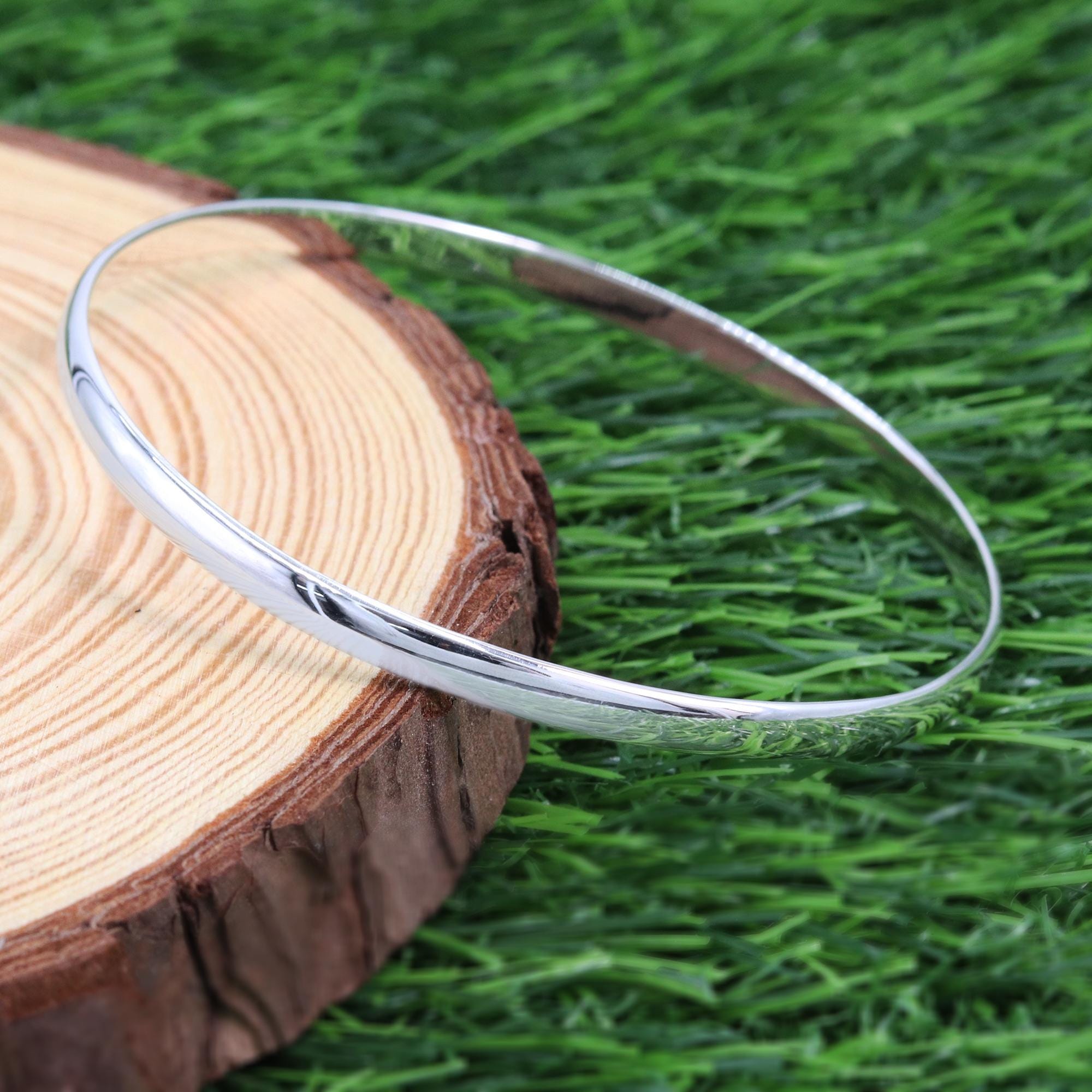 Unisex 925 Sterling Silver Bangle - Handmade Plain Cuff Jewelry