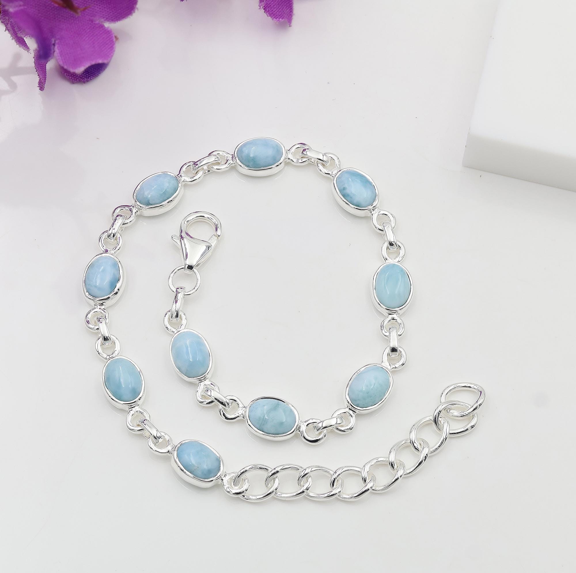 ブルーラリマーブレスレット* 925スターリングシルバー* ハンドメイド