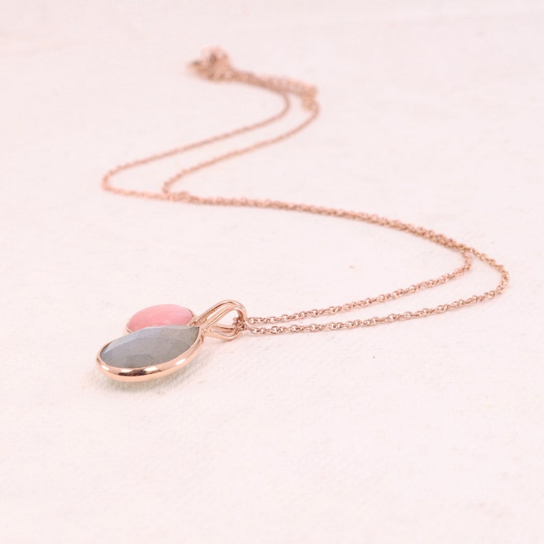 Pink Opal Necklace-Labradorite Necklace-Handmade Sterling Silver Necklace-Rose Gold Necklace-19 inch Adjustable Chain Necklace-Mothers Day
