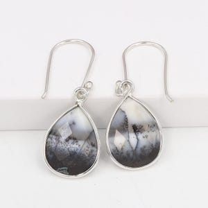 Dendrite Opal Earrings, 925 Sterling Silver Jewelry, Teardrop Dangle Earrings, Handmade Earrings, Dendritic Jewelry, Christmas Gift for Her