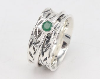 Sparkle with Style: Emerald Sterling Silver Spinner Rings, Perfect Gifts for Mom & Women