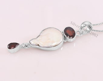 Collana Artigianale Jeweloporium In Argento 925 Con Lapislazzuli, Onice, Cristallo E Granato, Pietre Naturali, Regalo Donna