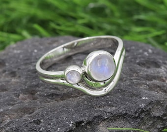 Moonstone Ring, 925 Sterling Silver Ring, Two Stone Ring, Handmade Ring, June Birthstone Ring, Anniversary Gift, Christmas Gift Ring