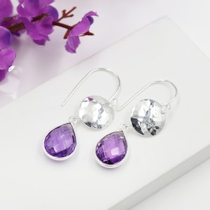 Natural Amethyst Teardrop Earrings, Sterling Silver Earrings, Dangle & Drop Gemstone Earrings,  Handmade Earrings, Gift for Women