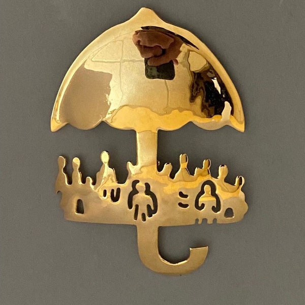 UMBRELLA theme gold dipped studio jewelry brooch pin: Ivy Leaf Designs by Carlton Ridge of Louisville, Kentucky, USA ~ Spring SALE