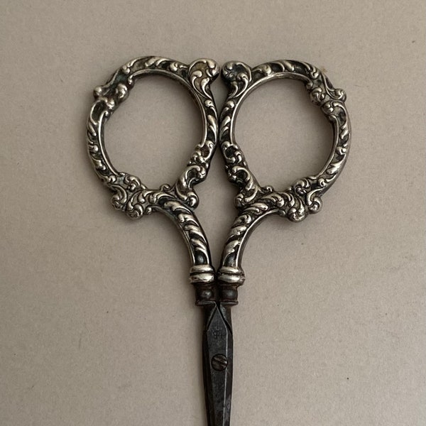 UNGER BROS sewing scissors sterling silver & carbon steel with repousse pattern-embroidery accessory