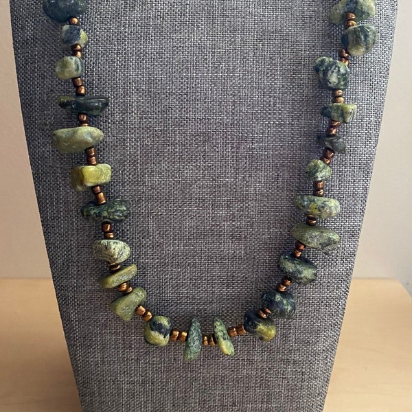 Amazing SERPENTINE necklace with length 30 inches and copper/brass spacer beads