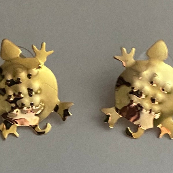 Post EARRINGS by Carlton Ridge for Sutton Hoo a HTF turtle motif with brass dipped in 24-karat gold