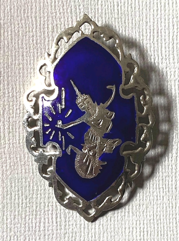 タイ舞踊モチーフ シルバーブレスレット Siam Sterling Silver Thai Dancer Pin With Blue Enamel 7.7 Grams - Etsy