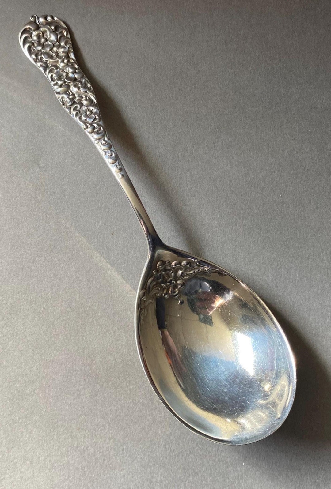 Rococo Sterling Silver Serving Spoon: Dominick & Haff Repousse Floral ...