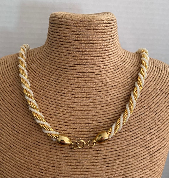 CROWN TRIFARI beaded & woven necklace gold plated… - image 8