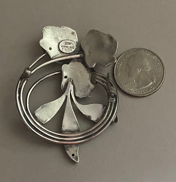 STERLING brooch pin with dimensional floral arran… - image 6