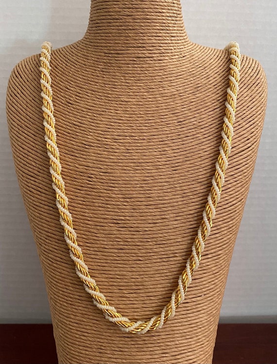 CROWN TRIFARI beaded & woven necklace gold plated… - image 1