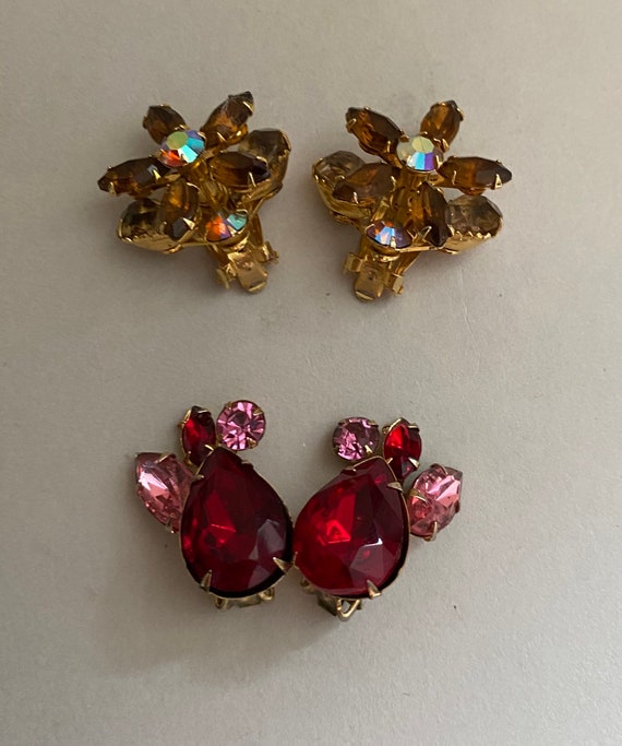 BEAU JEWELS 1950s clip style rhinestone earrings w