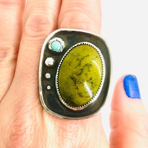 Serpentine and Turquoise Ring