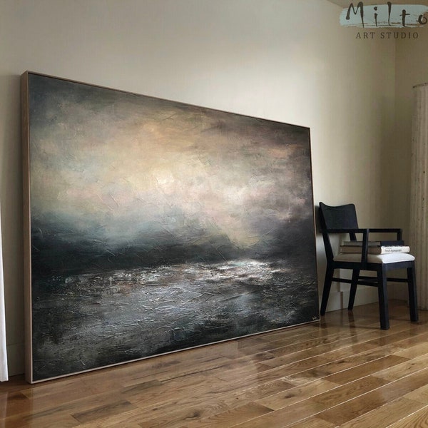 extra large wall art oversized horizontal, living room wall decor, large artwork for bedroom, over the bed wall decor, dark ocean painting