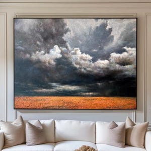 large horizontal wall art for living room, over the bed wall decor for bedroom, framed original landscape painting on canvas