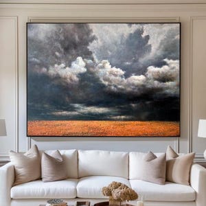 Original Abstract Oil Painting on Canvas: Gray Minimalist Framed Wall Art