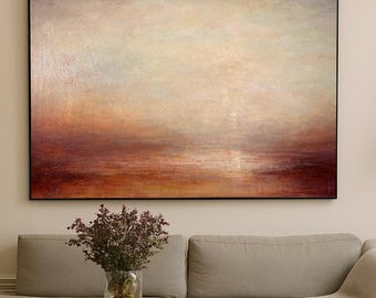 Gran pintura abstracta naranja y roja: lienzo acrílico texturizado