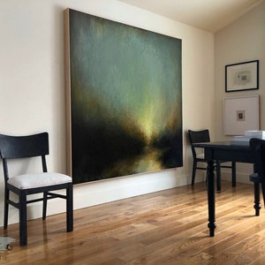 extra large abstract wall art oversized for living room, dark academia decor, sage green original framed painting, dark painting on canvas