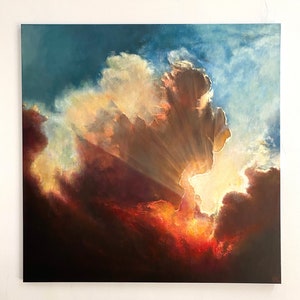 Original oil painting, framed painting on large canvas, textured colourful wall art, sky clouds painting, handmade decor, gift for home