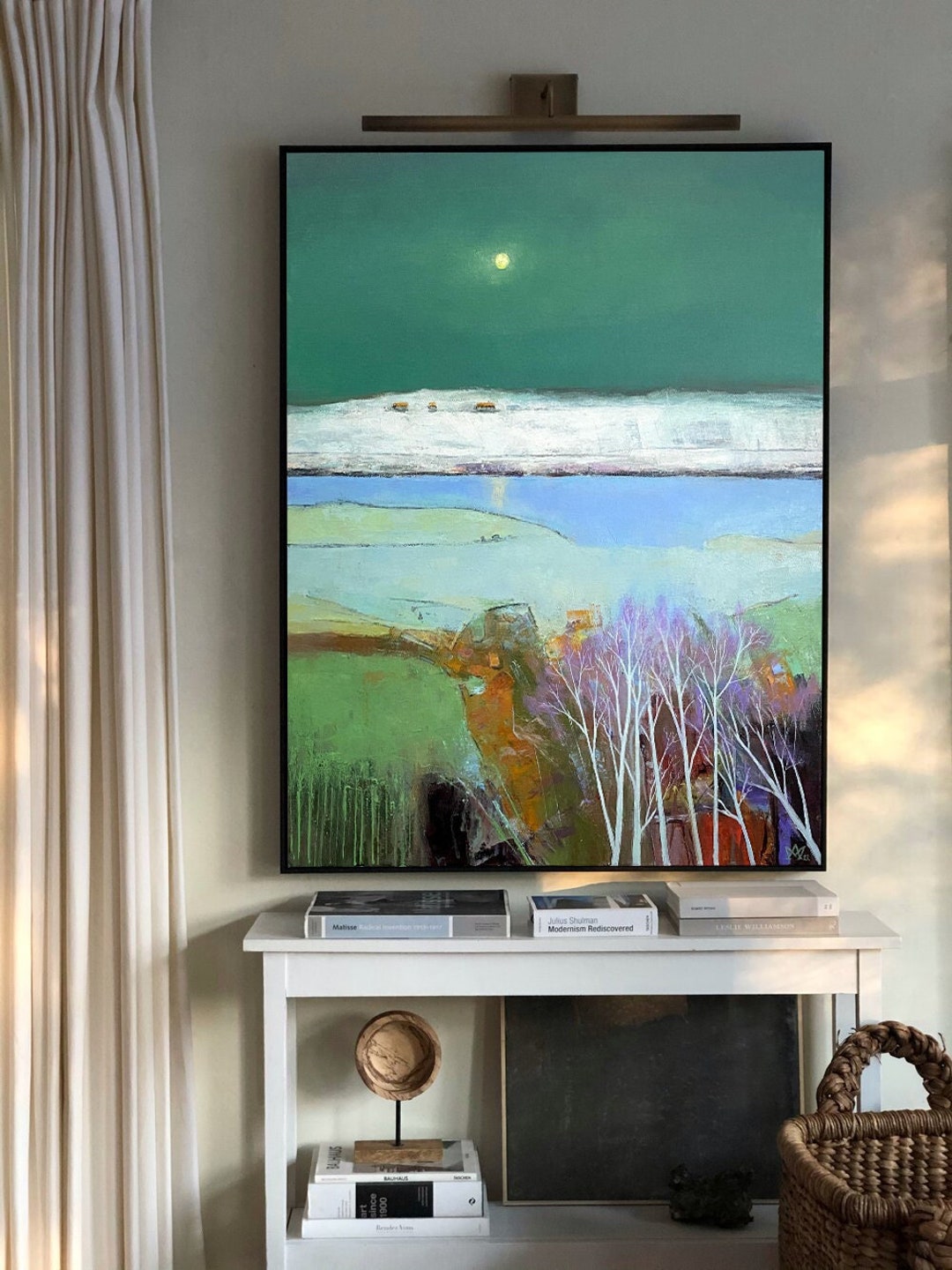 Large Vertical Wall Art Oversized, Living Room Wall Decor, Abstract Green Canvas Wall Art, Trees ...