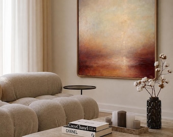 Extra groot abstract schilderij: beige canvaskunst rode oceaan