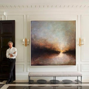 abstract large wall art, original oil painting on canvas, framed landscape painting, over the bed wall decor for bedroom, living room decor