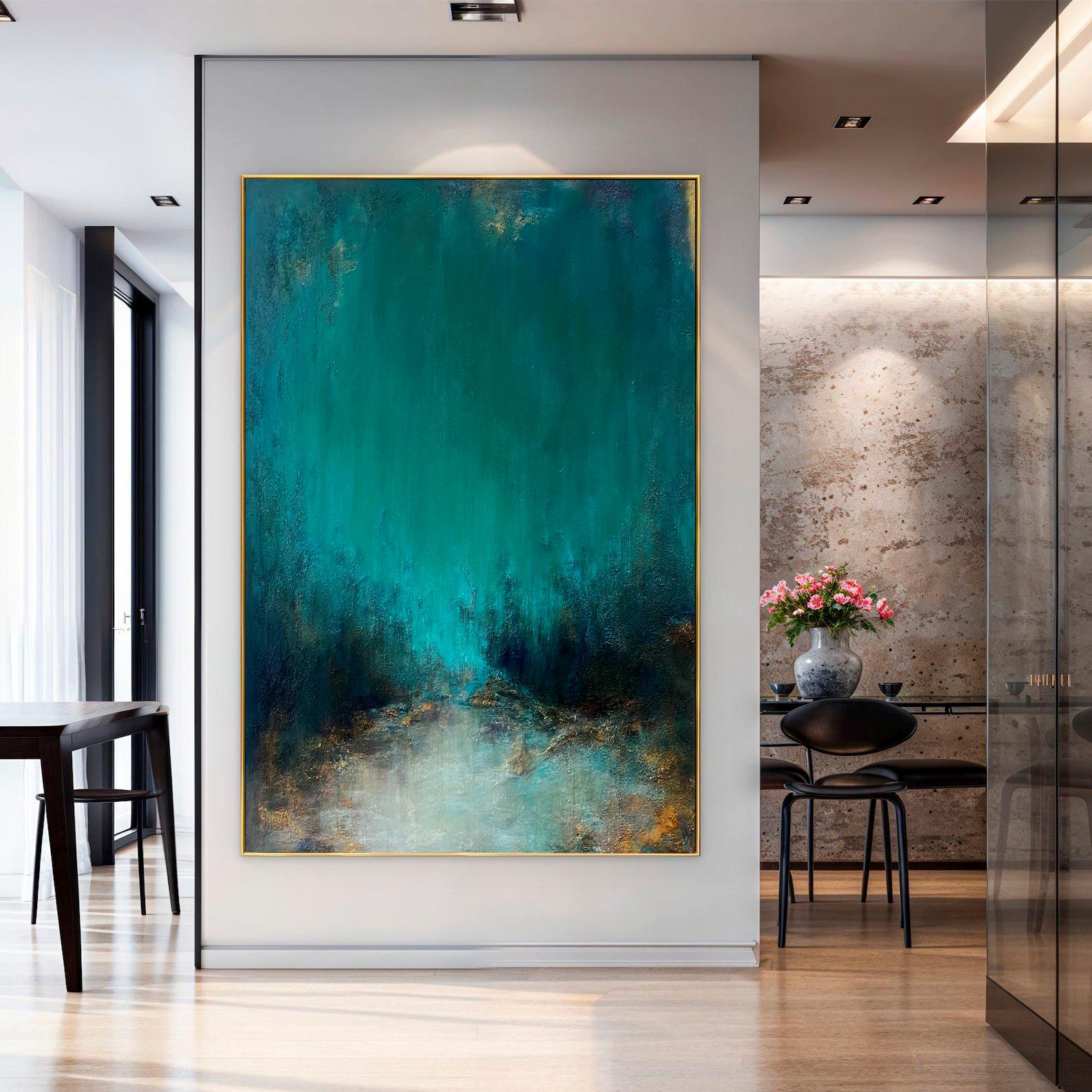 ターコイズとゴールドの抽象画 Amazon｜抽象絵画 キャンバス ウォール