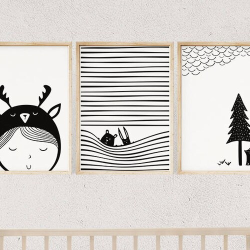 Kids Wall Decor Tiger Nursery Art Black and White Baby Room Etsy