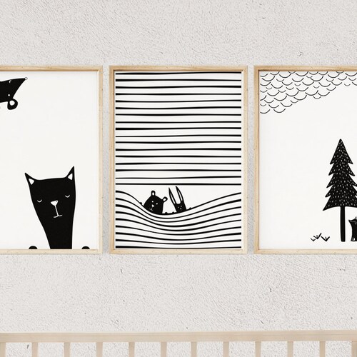 Black and White Rainbow Wall Art Set of 3 Printable Etsy