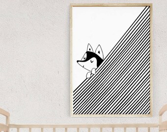 Black and White Fox | Etsy