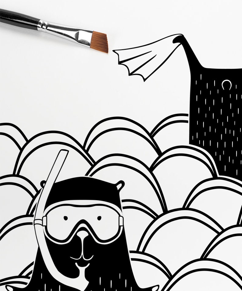 Black and White Animal Prints Nursery Bear Wall Art Black Etsy