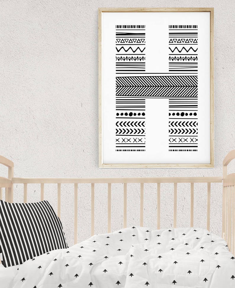 Letter H Wall Decor Nursery Initials Monogram Custom Initial Print Personalized Baby Gifts