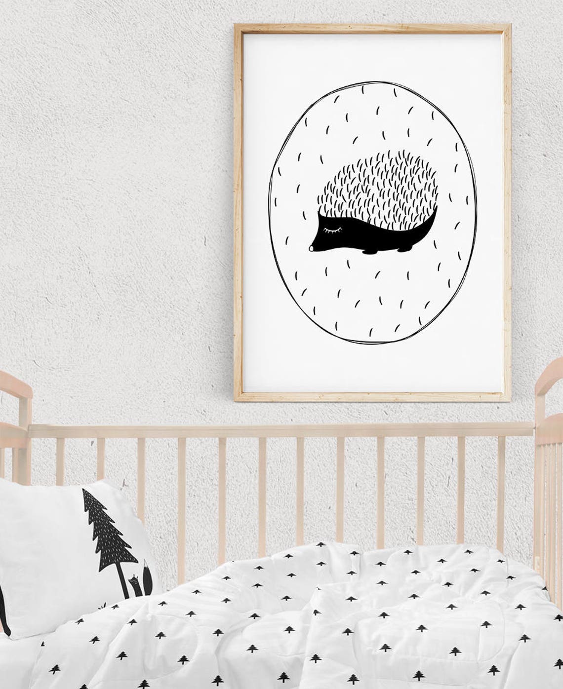 Cute HEDGEHOG Art Woodland Nursery Decor Monochrome Kids Etsy