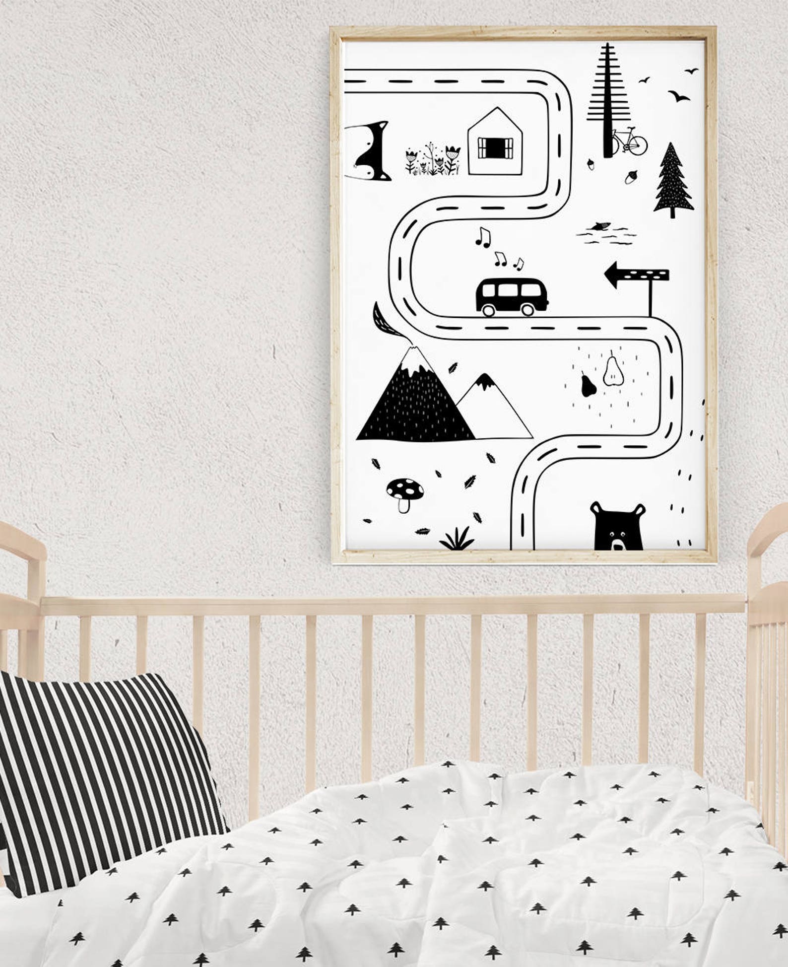Nursery Road Map Black and White Kids Room Ideas Etsy
