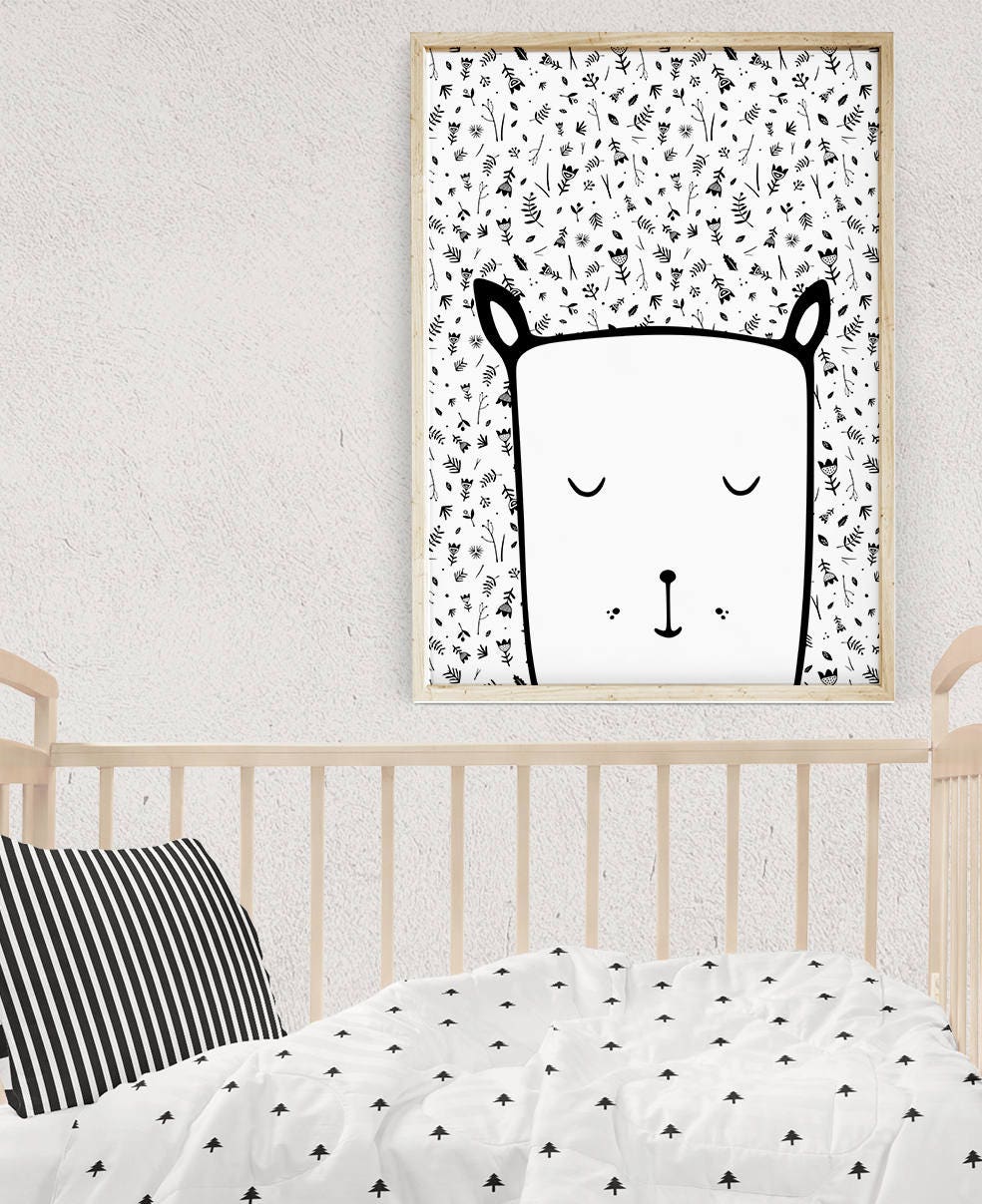 Black and White Kids Wall Decor 16x20 Nursery Print Animal Etsy