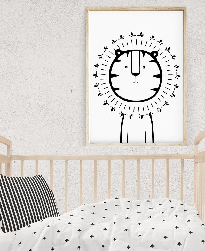 Black and White Nursery Print Lioness Art Kids Room Wall Etsy
