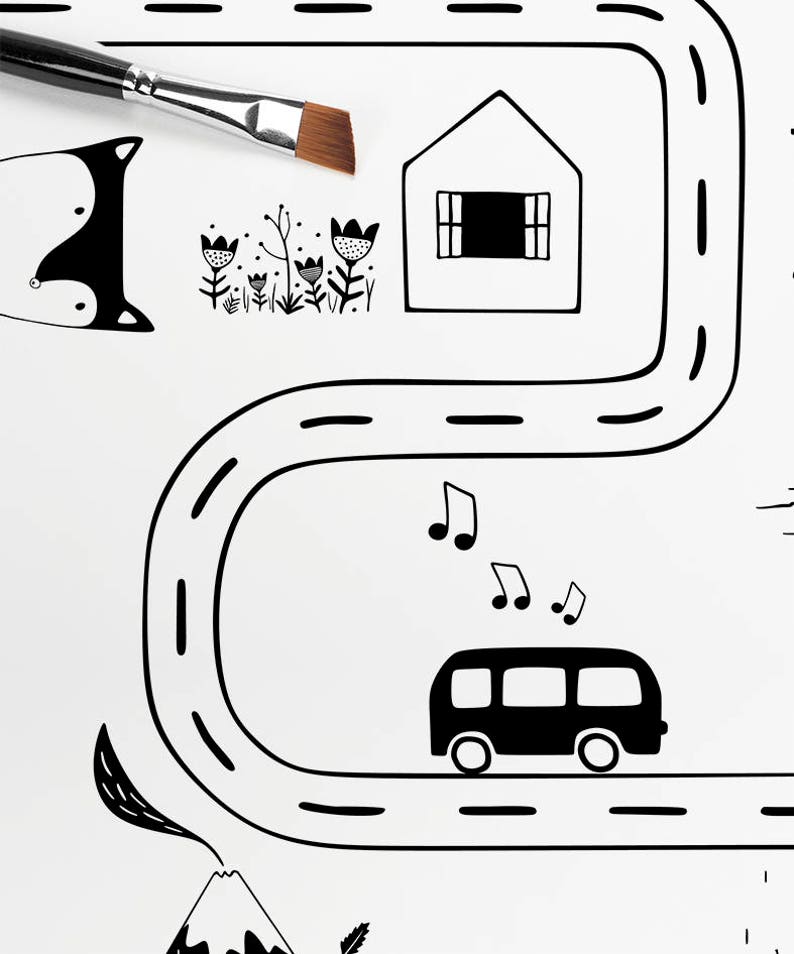Nursery Road Map Black and White Kids Room Ideas - Etsy