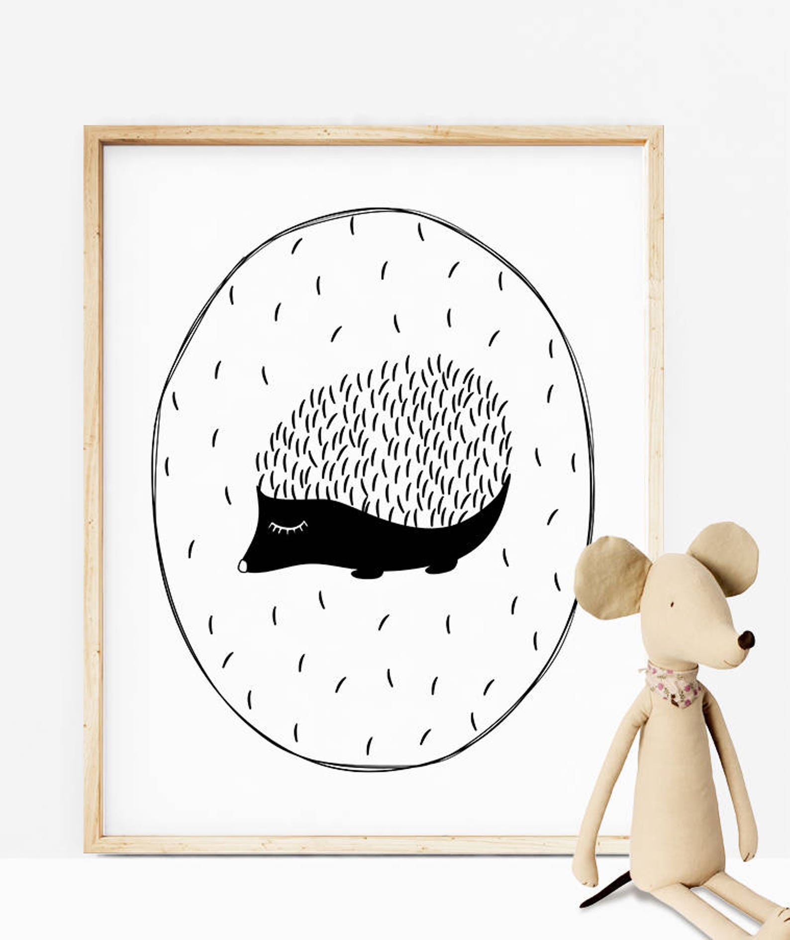Cute HEDGEHOG Art Woodland Nursery Decor Monochrome Kids Etsy