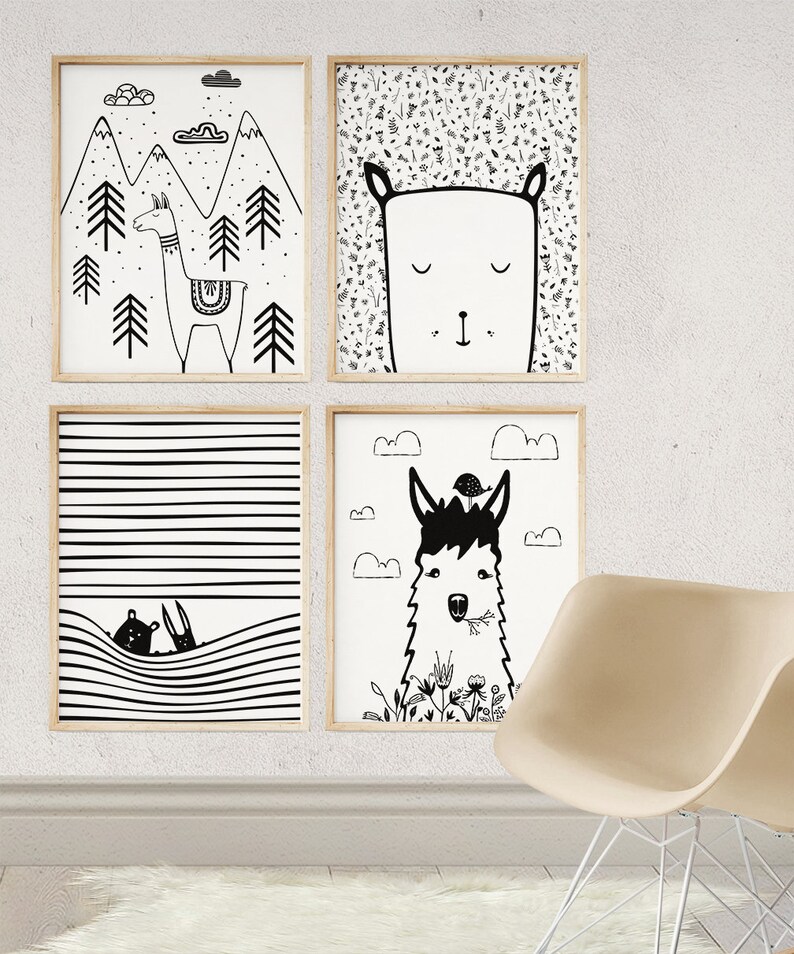 Black and White Animal Prints Nursery Bear Wall Art Black Etsy