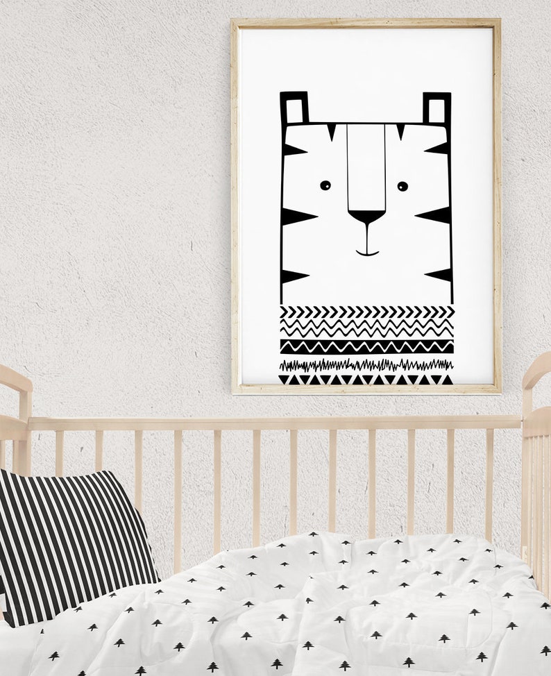 Kids Wall Decor Tiger Nursery Art Black and White Baby Room Etsy
