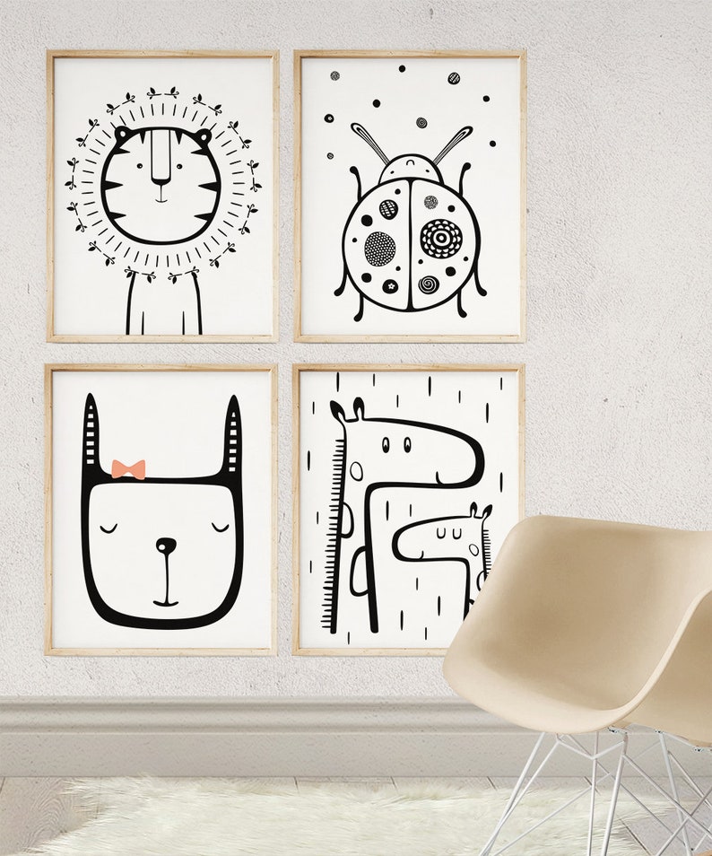 Black and White Nursery Print Lioness Art Kids Room Wall Etsy