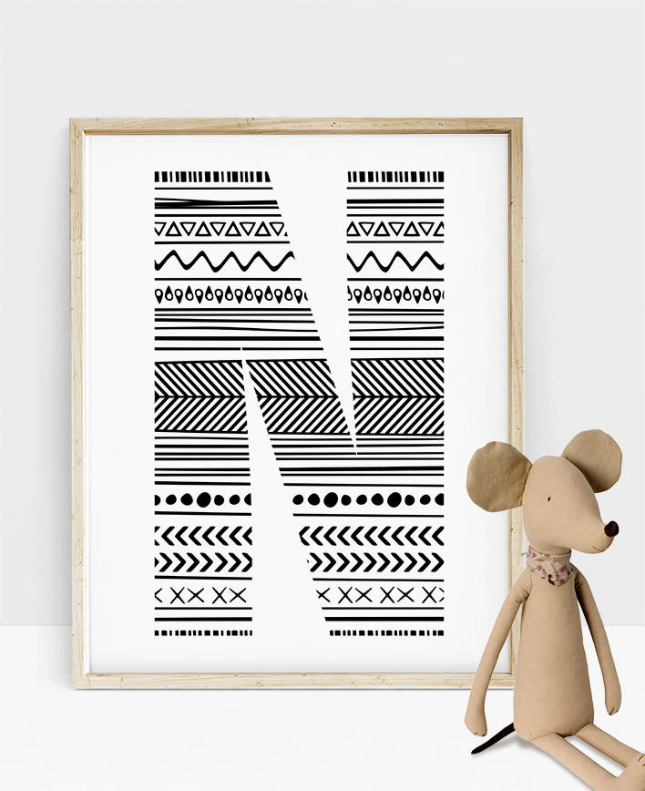Letter N Wall Art Baby Initials Personalized Nursery Art Etsy