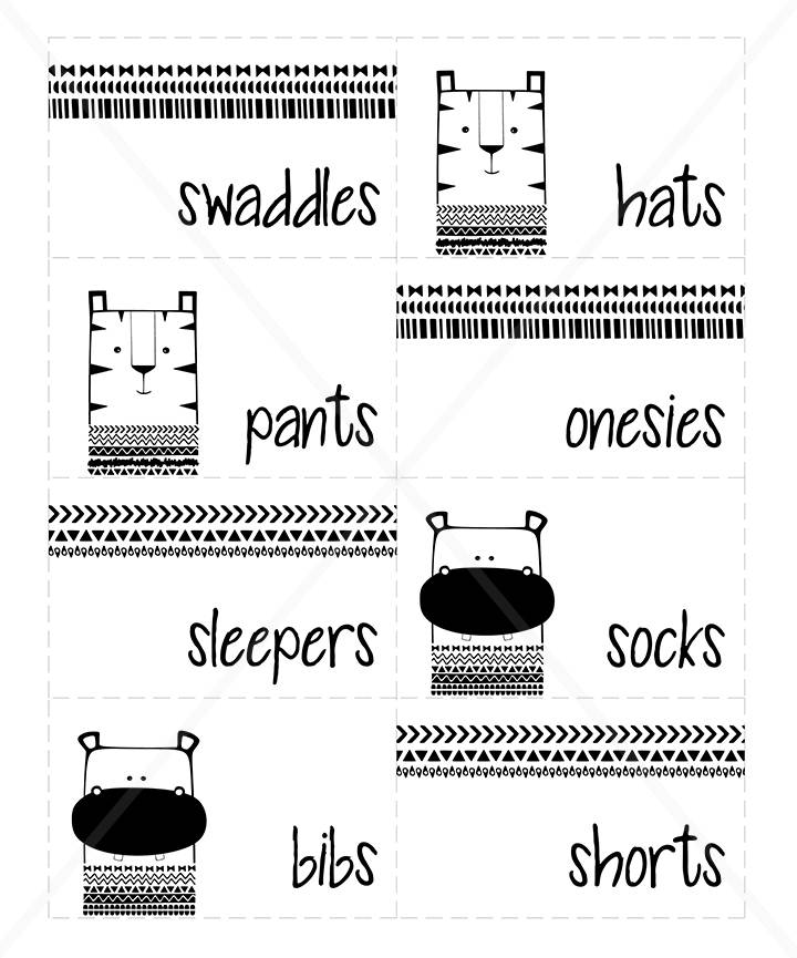 Baby Clothes Labels Nursery Drawer Organizer Black and White Etsy