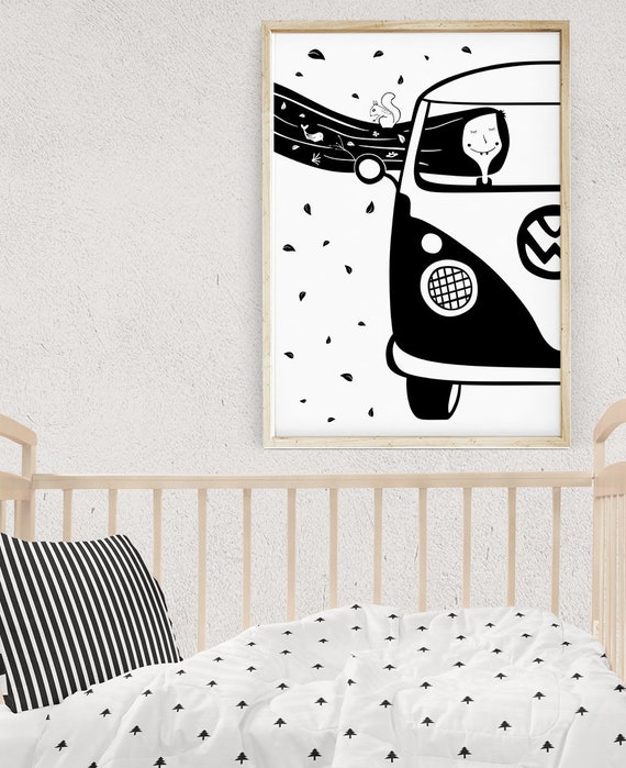 Girls Nursery Print,Baby or Girls Bedroom Wall Art Decor volkswagen camper van with Colour Sketch-Printable Wall Art